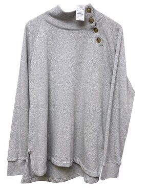J.Crew Sweatshirt XXL Womens Heather Gray Button Mock Neck Casual Pullover Top